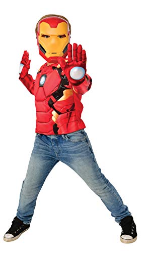 Rubies- Rubie'S Official Marvel Disfraz, Pecho Musculoso Iron Man con Accesorios, Infantil, Talla M, Liso, Color Amarillo, Rojo, Normal (G40228)