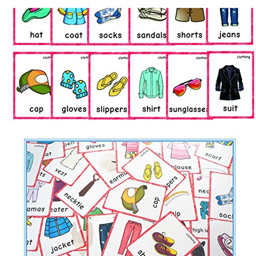 SANCENT36 - Clothing Flash Cards English - Educational Learning Picture & Memory Games Cards for Kids(English Word Learning Card & Pocket Size Flash Card for Children and Preschool),12x9cm