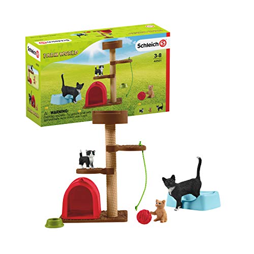 Schleich - Juego para Gatos Bonitos con múltiples Funciones y Accesorios, Colección Farm World