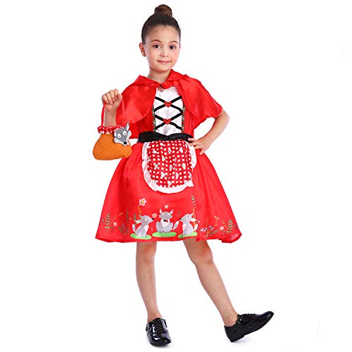 Sincere Party - Disfraz de Caperucita Roja con Vestido con Capa y Cesta para niñas pequeñas 5-6 años
