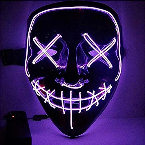 Sinwind LED Mascaras Halloween, LED Máscaras Carnaval, Mascaras Luces LED Neon Luminosas, Máscaras de la Purga, Craneo Esqueleto Mascaras para Cosplay Grimace Festival Fiesta Show(Morado)
