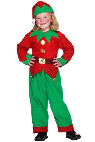 Smiffys-24507s Disfraz de Elfo, con Parte de Arriba, pantalón y Gorro, Color Rojo y Verde, S-Edad 4-6 años (Smiffy'S 24507S)