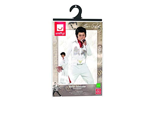 Smiffys 36104M-Traje de Elvis para niños , traje y bufanda, blanco, M - Edad 7-9 años
