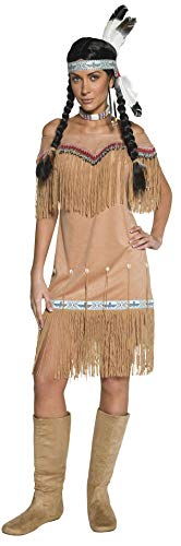 Smiffy'S 36127X1 Disfraz De Dama Inspirado Por Las Americanas Nativas Con Vestido Y Fleco, Beige, Xl - Eu Tamaño 48-50