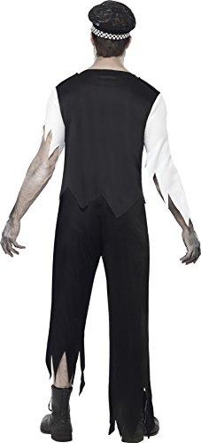 Smiffys-38882m Halloween Disfraz de policía Zombi, con Parte de Arriba, Corbata, Pieza de látex, pantalón, Color Negro, M-Tamaño 38"-40" (Smiffy'S 38882M)