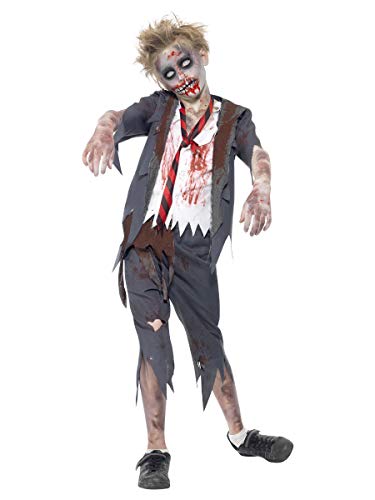 Smiffy's-43022L Halloween Disfraz de colegial Zombi, con pantalón, Chaqueta, Falsa Camisa y Corbata, Color Gris, L-Edad 10-12 años (43022L)