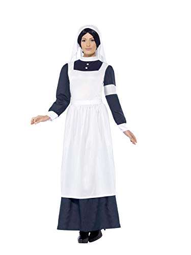 Smiffys-43430M Disfraz de Enfermera de la Gran Guerra, con Vestido y Adorno para la Cab, Color Blanco, M-EU Tamaño 40-42 (Smiffy'S 43430M)