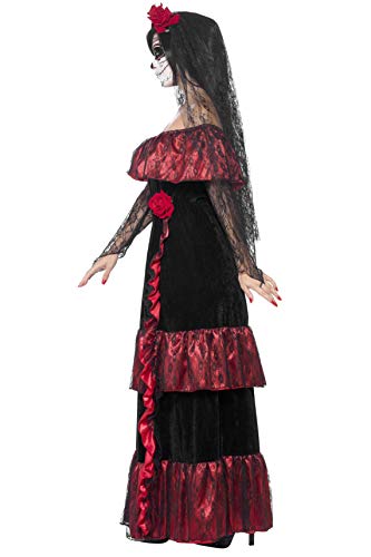 Smiffy's-43739X1 Disfraz de Novia del Día de Muertos, con Vestido y Velo con Rosas, Color Negro, One Size (43739X1)
