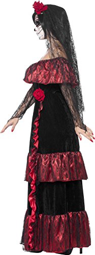 Smiffy's-43739X1 Disfraz de Novia del Día de Muertos, con Vestido y Velo con Rosas, Color Negro, One Size (43739X1)