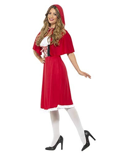Smiffys-44686X1 Disfraz de Caperucita Roja, con Vestido Largo y Capa, Color Rojo, XL-EU Tamaño 48-50 (Smiffy'S 44686X1)