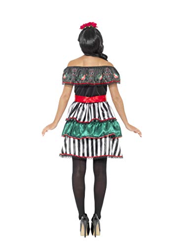 Smiffys-48077X1 Disfraz de señorita del día de Muertos, con Vestido, cinturón y diad, Multicolor, XL-EU Tamaño 48-50 (Smiffy'S 48077X1)