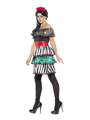 Smiffys-48077X1 Disfraz de señorita del día de Muertos, con Vestido, cinturón y diad, Multicolor, XL-EU Tamaño 48-50 (Smiffy'S 48077X1)