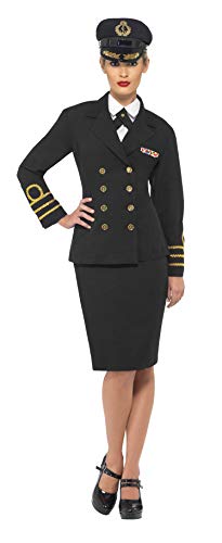 Smiffys Disfraz de Oficial de la Marina, Mujer, Negro, Chaqueta, Falda, Camisa postiza y Gorro