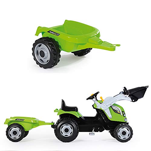 Smoby 710109 Farmer Max Tractor a pedales con remolque y pala, Verde, 3-6 años