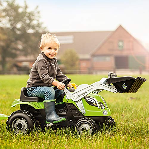 Smoby 710109 Farmer Max Tractor a pedales con remolque y pala, Verde, 3-6 años