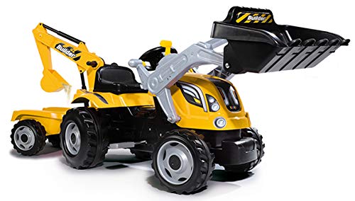 Smoby-710301 3032167103017 Builder MAX Tractor a Pedales con Remolque, Color Jaune/Noir (710301)