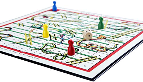 Snakes & Ladders - 12 Snakes and Ladders Board Game with Wooden Pieces by Jaques of London