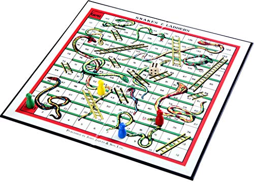 Snakes & Ladders - 12 Snakes and Ladders Board Game with Wooden Pieces by Jaques of London