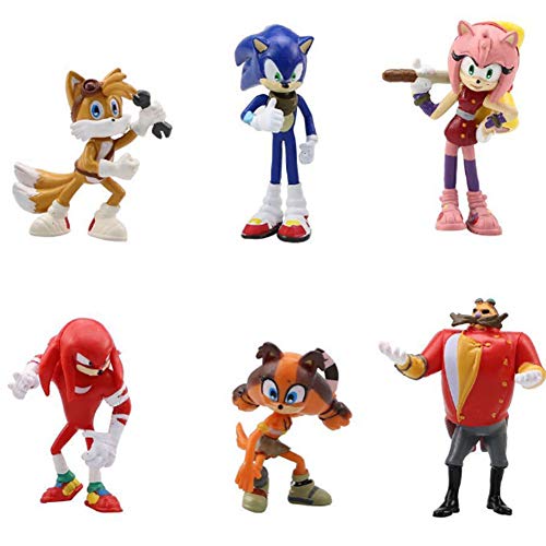 Sonic Cake Topper - WENTS Sonic Mini Juego de Figuras Niños Sonic Mini Juguetes Baby Shower Fiesta de cumpleaños Pastel Decoración Suministros 6 Piezas