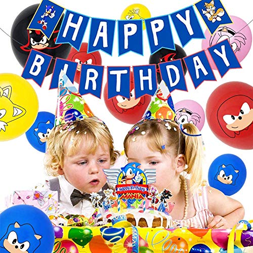 Sonic Foil Globos, BESTZY Sonic The Hedgehog Party Supplies Juego de Decoración Sonic Erizo Frustrar Globo Bandera Set para Fiestas de Cumpleaños