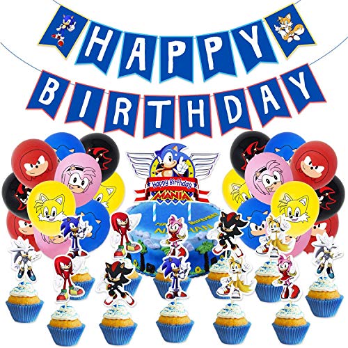 Sonic Foil Globos, BESTZY Sonic The Hedgehog Party Supplies Juego de Decoración Sonic Erizo Frustrar Globo Bandera Set para Fiestas de Cumpleaños