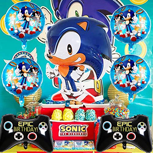 Sonic Foil Globos, Sonic Decoración para Fiestas de Cumpleaños Sonic The Hedgehog Party Supplies Juego de Decoración Sonic Erizo Frustrar Globo Set para Fiestas de Cumpleaños