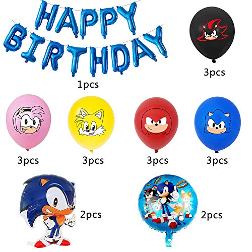 Sonic Foil Globos, Sonic The Hedgehog Party Supplies Juego de Decoración Sonic Erizo Frustrar Globo Bandera Set para Fiestas de Cumpleaños