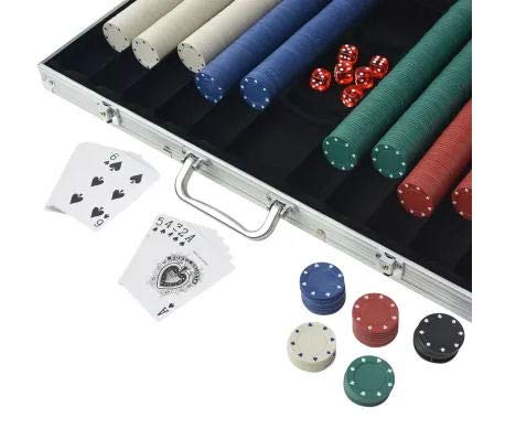 SOULONG Juego de póquer con 1000 fichas, 1000 chips, 3 barajas de cartas y 6 dados, 1 dealer button, con maletín de aluminio