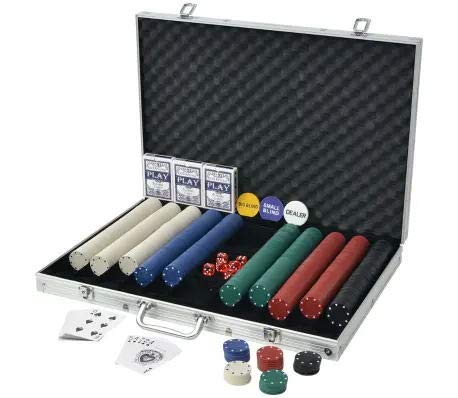 SOULONG Juego de póquer con 1000 fichas, 1000 chips, 3 barajas de cartas y 6 dados, 1 dealer button, con maletín de aluminio
