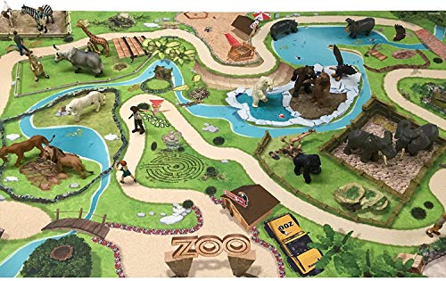 STIKKIPIX Gran Zoo | Parque de Animales Alfombra Infantil de Juego | SM04 Cuarto de los niños | Tamaño: 150 x 100 cm | Accesorios adecuados para Schleich, Papo, Bullyland, Playmobil etc