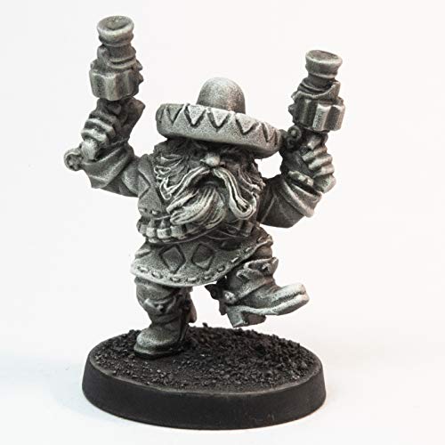 Stonehaven Miniatures Figura en miniatura de Gunslinger enano masculino, 100% metal de peltre – 35 mm de alto – (para juegos de guerra de mesa de escala de 28 mm) – Fabricado en Estados Unidos