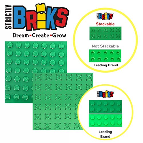 Strictly Briks - Pack de 12 Bases para Construir - Compatibles con Todas Las Grandes Marcas - 16 x 16 cm - Verde, Azul y Gris