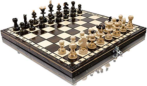 Stunning PEARL 35cm / 13.8in Popular European Wooden Chess Set! Hand Crafted Pieces and Chessboard by Master Of Chess