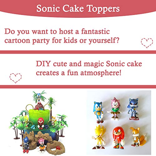 SUNSK Decoración De Pastel De Sonic Cake Topper Hedgehog Decoración de pastel de cumpleaños de dibujos animados para Cumpleaños Decoración de La Torta del fiesta suministros 6 Piezas
