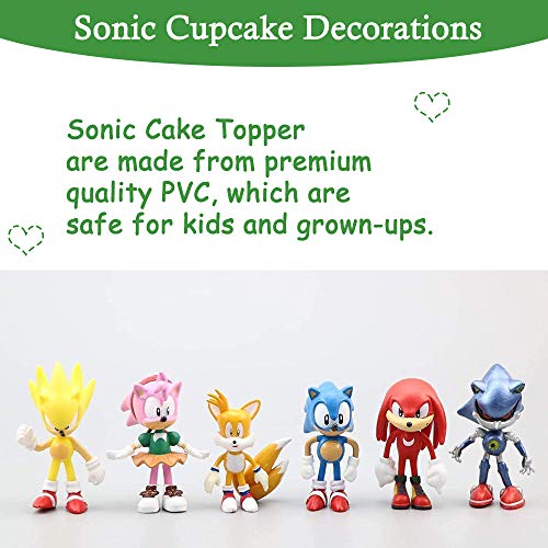 SUNSK Decoración De Pastel De Sonic Cake Topper Hedgehog Decoración de pastel de cumpleaños de dibujos animados para Cumpleaños Decoración de La Torta del fiesta suministros 6 Piezas