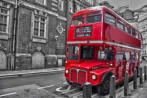 Super Power® 1000 Piezas Londres Rojo Vintage Bus de Doble Capa Rompecabezas de Madera Juegos Relaja tu Mente Cajas de Puzzles Juguetes Marco de la Foto Regalos