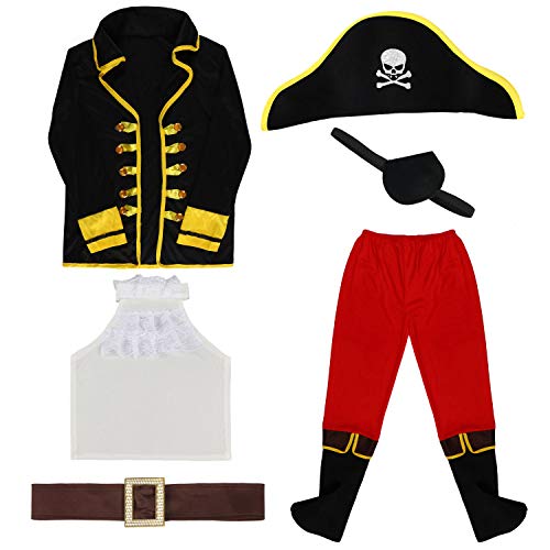 Tacobear Disfraz Pirata Niño con Pirata Accesorios Pirata Sombrero Parche Daga brújula Monedero Pendiente Pirata Disfraz de Halloween Niños (M 4-6 años)