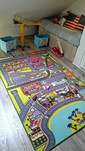 TAPITOM Alfombra de la Ciudad para los niños Sala de Juegos 130 x 200 cm – Circuito de la Ciudad para los Coches pequeños