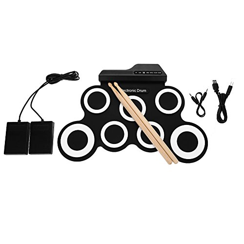 Tbest Juego de batería electrónica Electronic Drum，Mini portátil portátil Rolling Up Drum with Cable USB Pedales de Tambor para niños Principiantes