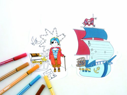 Téo & Zina KC27 - Juego de 6 Tarjetas de invitación a Fiesta de cumpleaños, de Papel, Multicolores, con Dibujos de Piratas, 15 x 15 x 0,1 cm