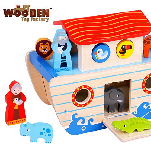 The Wooden Toy Factory - Set de Juegos del Arca de Noé - Juguetes Didácticos de Madera para Bebés de 24 Meses Niños de 2 Años