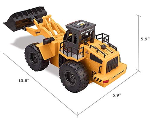 TopRace Cargador frontal funcional completo de 6 canales, control remoto RC Tractor excavadora de construcción con luces y sonidos de 2,4 GHz. TR-113G