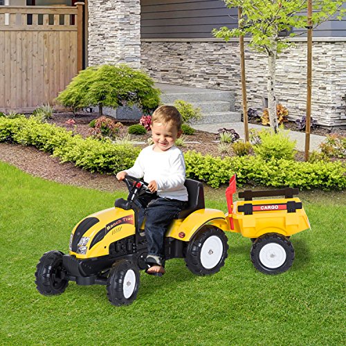 Tractor Pedal con Remolque para Niños 3-6 Años Juguete de Montar Coche de Pedales Carga 35kg 133x42x51cm Hierro y Plástico