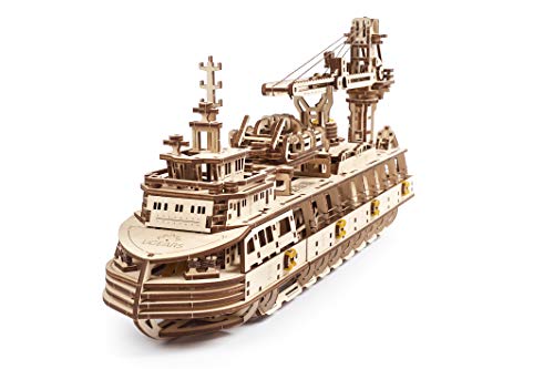 UGEARS maquetas para Construir para Adultos - Puzzle 3D Buque de investigación Modelo mecánico - Barcos de Madera para Montar - Rompecabezas Mecánico - Kits de construcción 3D de maquetas de Barcos