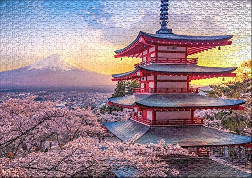 Ulmer Puzzleschmiede - Puzzle Fujijijama - Puzzle de 1000 Piezas - Pagoda Chureito Cerca de Fujiyoshida con Vista a los cerezos en Flor en el Monte Fuji