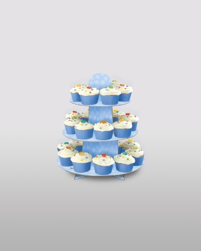 Unique Party 90399 - Soporte para Cupcakes para Baby Shower - Azul a Lunares