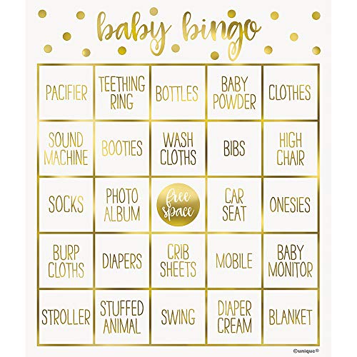 Unique Party - Juego de Bingo para Fiesta de Baby Shower de Oro para 8 Personas (73410) , color/modelo surtido