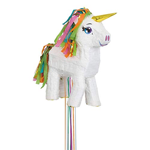 Unique Party- Piñata unicornio para tirar, Color blanco (65987)