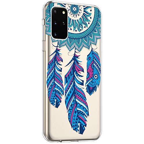Uposao Carcasa compatible con Samsung Galaxy S20 Plus, ultra fina, transparente, adorable, flor animal, de TPU de silicona blanda, protección de la tapa de la carcasa del teléfono, pluma azul