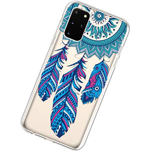 Uposao Carcasa compatible con Samsung Galaxy S20 Plus, ultra fina, transparente, adorable, flor animal, de TPU de silicona blanda, protección de la tapa de la carcasa del teléfono, pluma azul